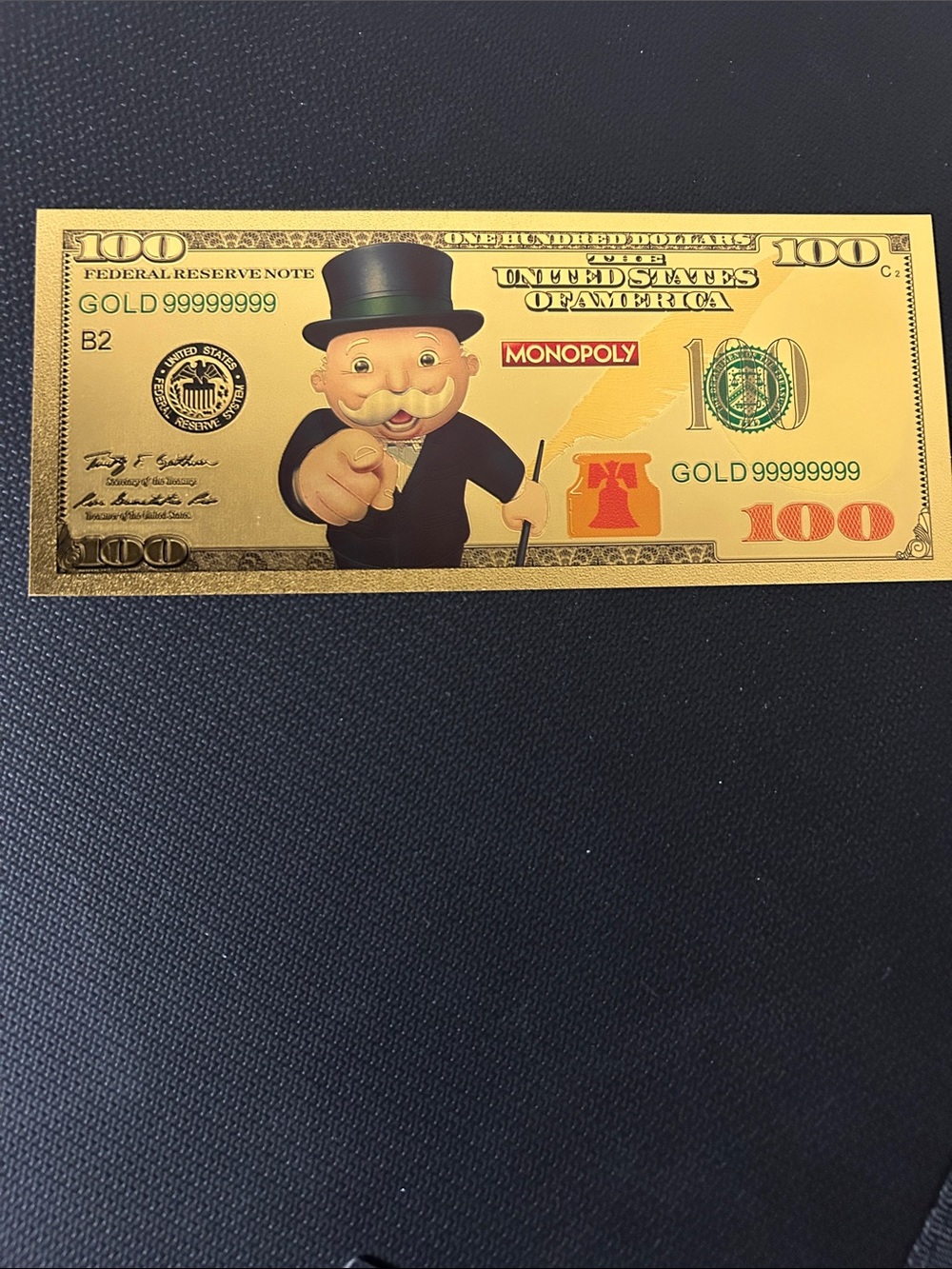 Monopoly Mr. Monopoly Gold $100 Collectible Note